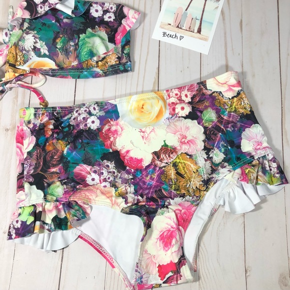Colorful, Floral High-Waisted 2 Piece Swimsuit - Size Medium - Picture 5 of 13